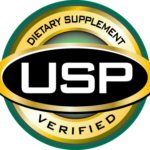 Sello oficial "USP Verified Dietary Supplement" de la United States Pharmacopeia (USP), utilizado para identificar suplementos dietéticos que han sido verificados por cumplir estándares de calidad, pureza y buenas prácticas de manufactura.
