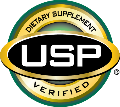 Sello oficial "USP Verified Dietary Supplement" de la United States Pharmacopeia (USP), utilizado para identificar suplementos dietéticos que han sido verificados por cumplir estándares de calidad, pureza y buenas prácticas de manufactura.